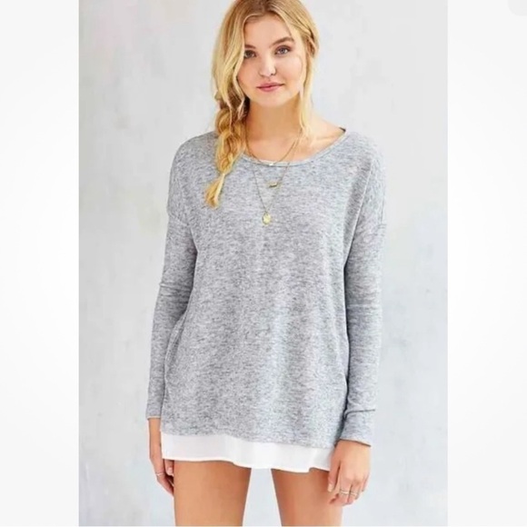 Urban Outfitters XS Silence + Noise gray knit chiffon slouchy Hannah swe… - Picture 5 of 10